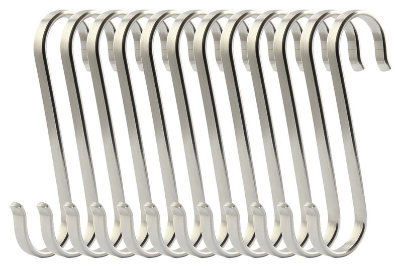 RuiLing 12-Pack Size Medium Flat S Hooks Heavy-Duty Genuine Solid 304 Stainless Steel S Shaped Hanging Hooks,Kitchen Spoon Pan Pot Hanging Hooks Hangers Multiple uses. - Image 1